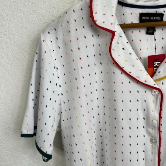 ROOM SERVICE PJS Pajamas Rainbow Shirt Pajama Top Jacket - Picture 3 of 7